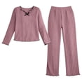 thumbnail image 4 of Pajama Sets for Women 2 Piece Ribbed Knit V Neck Solid Long Sleeve Top and Pant Fall Winter Cozy Casual Relaxed Fit Outfits, 4 of 4