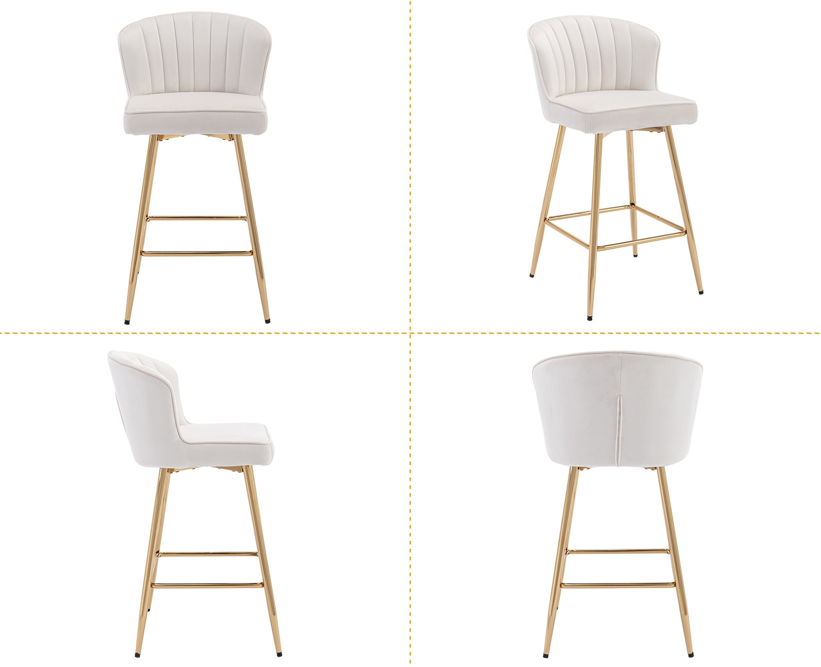 Guyou 26” Counter Height Bar Stools Set of 2, Modern Velvet Upholstered Kitchen Island Chairs, Barstools with Back and Footrest for Kitchen Island Pub Restaurant, Beige