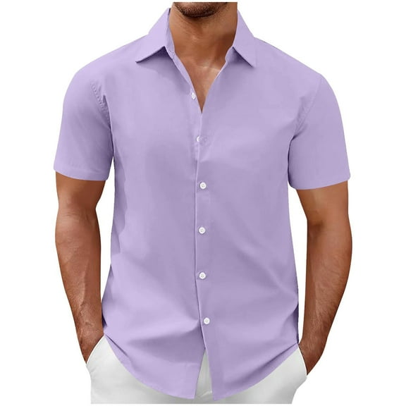 Dagugfen Dress Tops for Men Plus Size Short Sleeve Button up Loose Business Casual Formal Shirts Solid Color