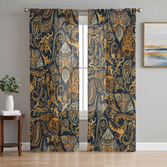 Boho Floral Sheer Curtains 72 Inch Length 2 Panels Set, Vintage Botanical Paisley Flower Voile Window Treatment Rod Pocket Curtains Sheers Drapes for Bedroom/Living Room/Kitchen 52"x72"x2