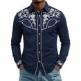 thumbnail image 4 of Men Western Shirts Embroidered Cowboy Long Sleeve Button Collar Shirt Regular Fit Business Casual Blouse With Floral Design Navy L, 4 of 4