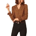 thumbnail image 5 of Allegra K Women's Ruffle V Neck Geometric Printed Puff Sleeve Top, 5 of 6