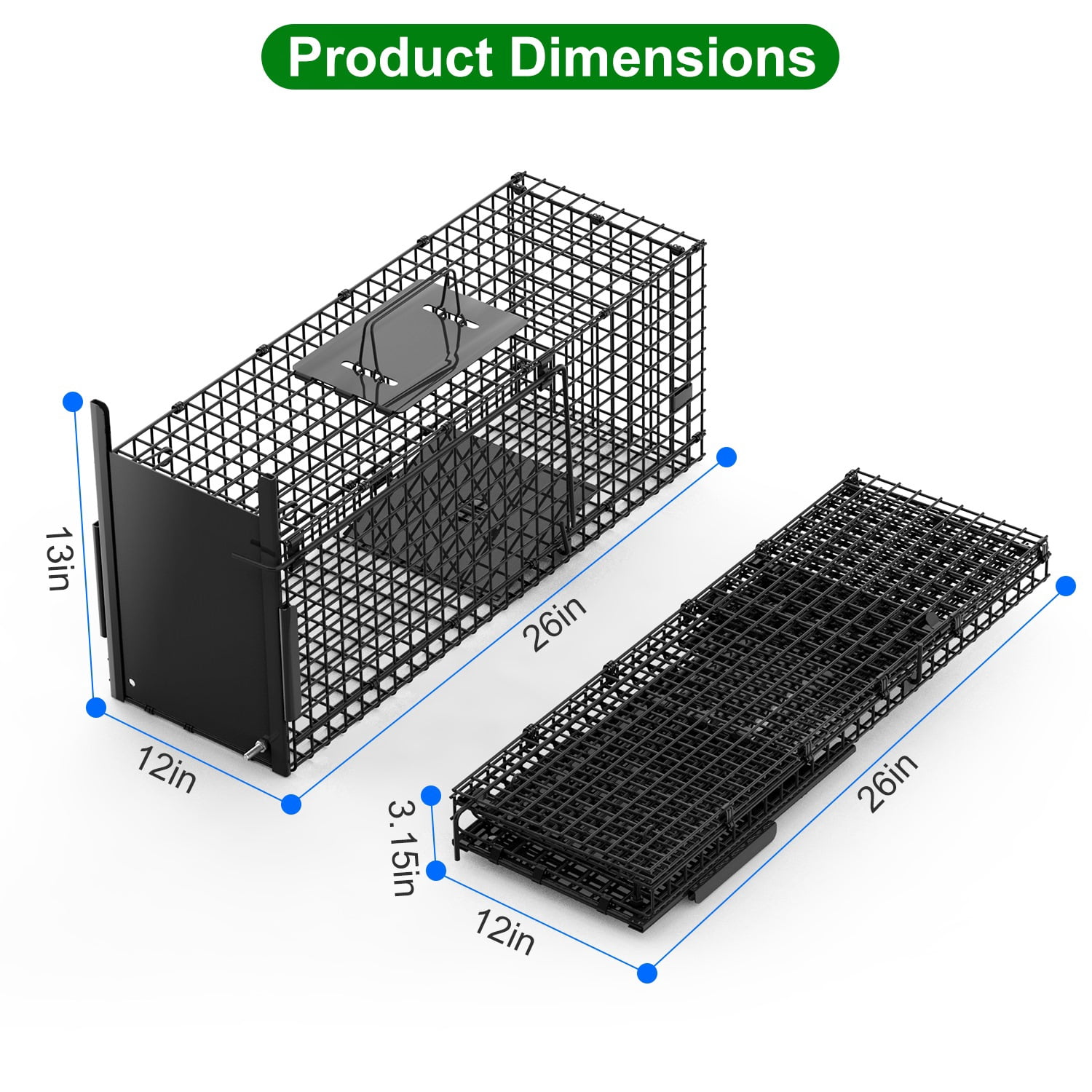 zorpupoa 26 inch Single Door Humane Live Animal Trap Galvanized Iron for Small Animals Under 5 lbs Raccoons Squirrels Rabbits