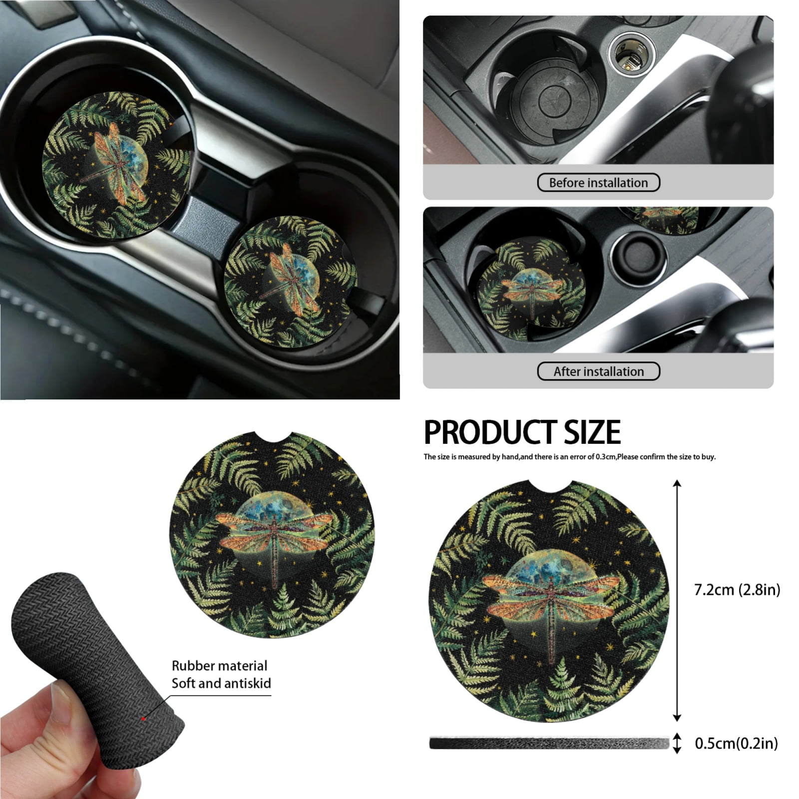 Garronmavis Aesthetic Dragonfly 15 PCS Car Seat Cover Full Set 4 Pieces Car Seat Covers Steering Wheel Cover Keychain Car Trash Can Car Dash Accessories Rearview Mirror Cover Car Coasters