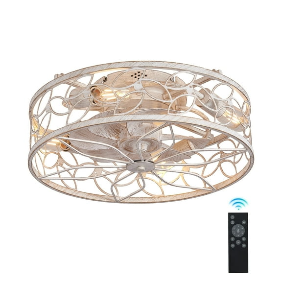QHTX 18-Inch White Vintage Caged Ceiling Fan with Remote Control