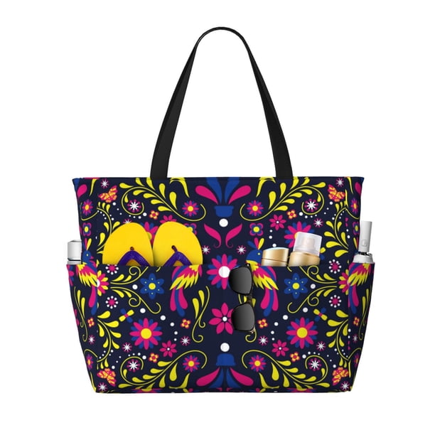 Fotbe Colorful Mexican Bolsa de Viaje para Playa - Resistente al Agua, Bolsa Tote de Gran Capacidad y Ligera con 7 Bolsillos para Mujeres y Hombres