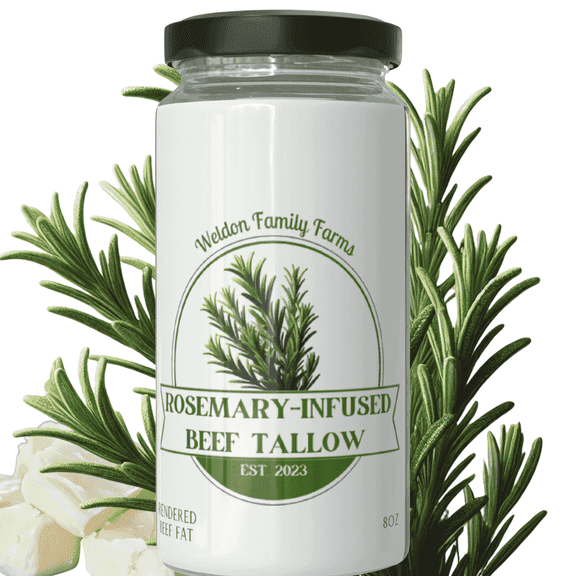 Rosemary-Infused Beef Tallow for Cooking, Weldon Family Farms, 8oz Jar of Beef Tallow
