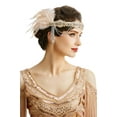 thumbnail image 2 of BABEYOND 1920s Flapper Headband Roaring 20s Gatsby Headpiece Black Feather Headband 1920s Flapper Hair Accessories (Nude Pink), 2 of 6