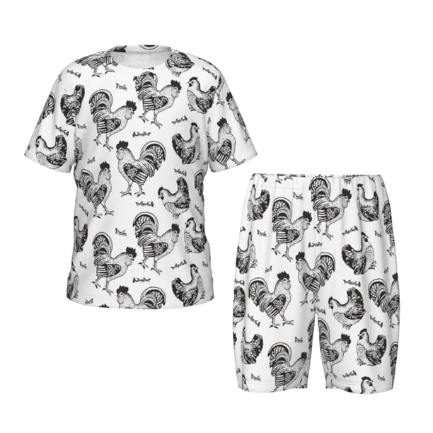 Balery Retro Rooster Conjunto de Pijama Infantil de Manga Corta con Estampado – Ropa de Dormir de Algodón Suave-X-Large
