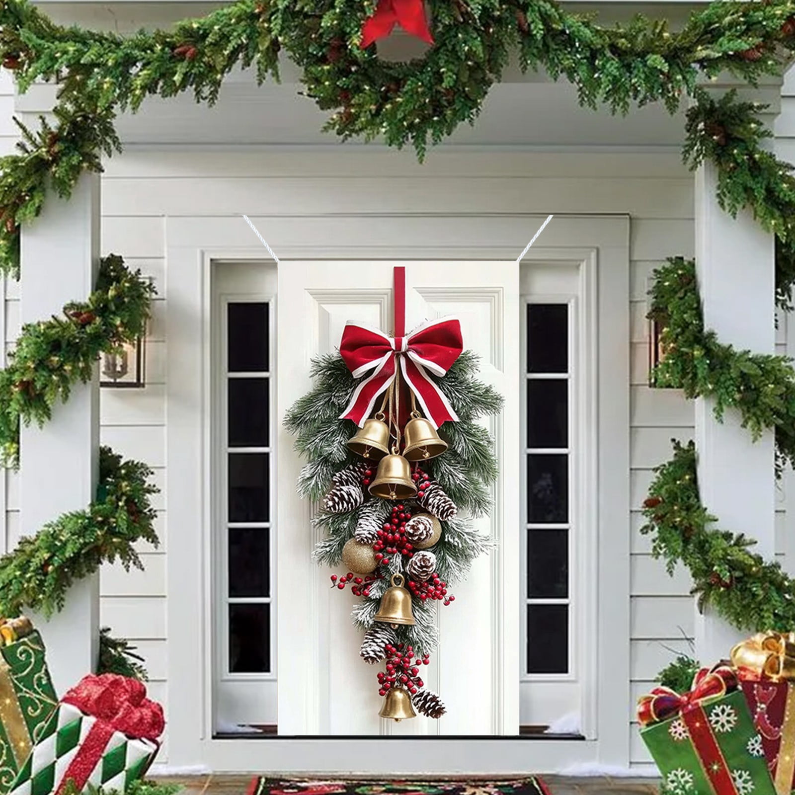 Couvre-porte De Noël Bonhomme De Neige - Taille 35x79 Pouces (environ 90x200cm), Polyester - Décoration Intérieure/extérieure Réutilisable Pour Porte D'entrée - 6