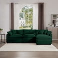 thumbnail image 3 of Green Corduroy 3-seater L-shaped Sofa with Footrest & Ottoman, 3 of 11