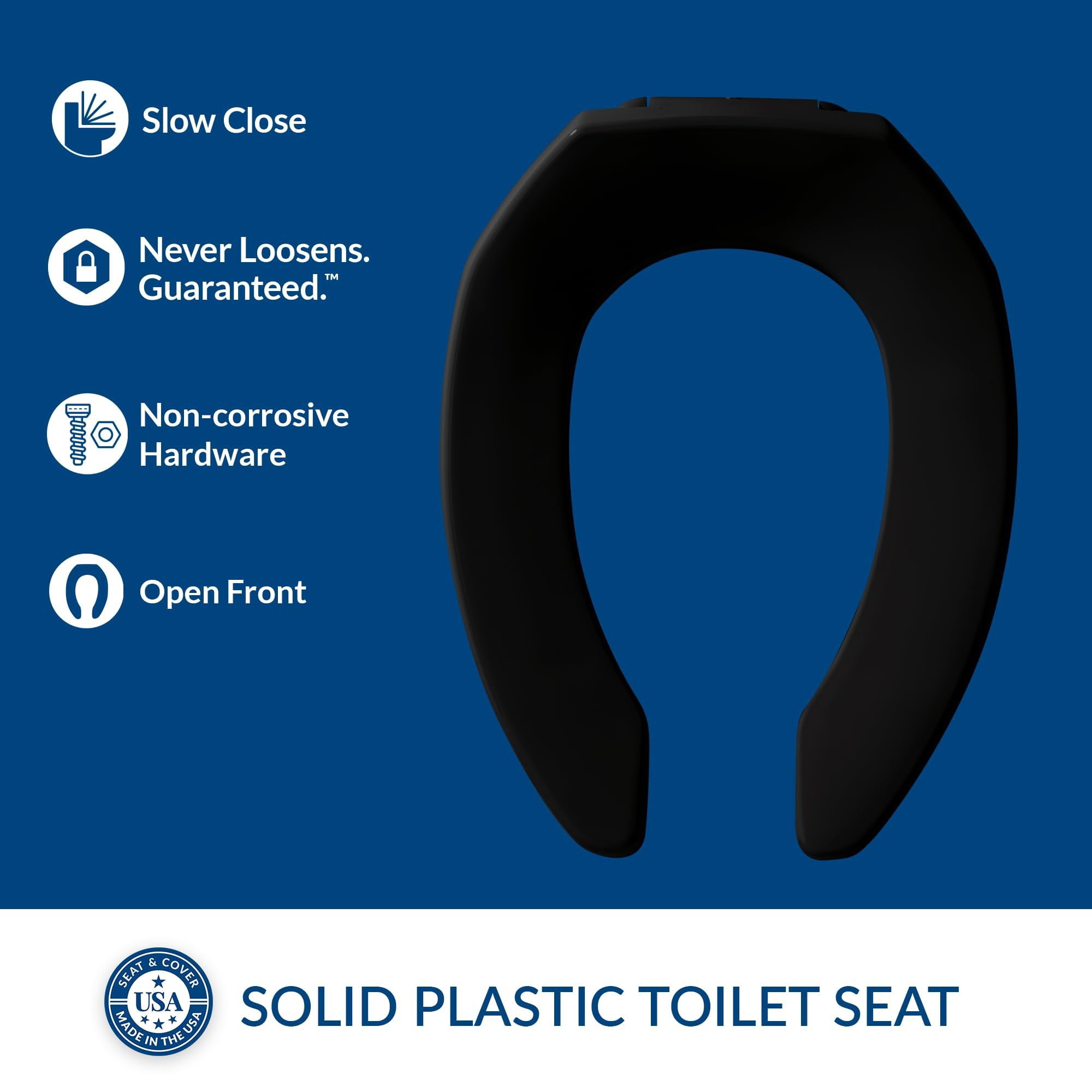 BEMIS 1955SSCT 047 Toilet Seat, Without Cover, Plastic, Elongated, Black