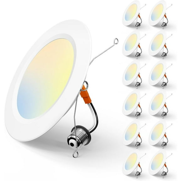 5/6 Inch 5CCT LED Recessed Lighting 12 Pack, 1050LM Flat Can Lights, Dimmable, IC Rated, 12W Eqv 110W, 2700K/3000K/4000K/5000K/6000K Selectable, Retrofit Installation- ETL Listed