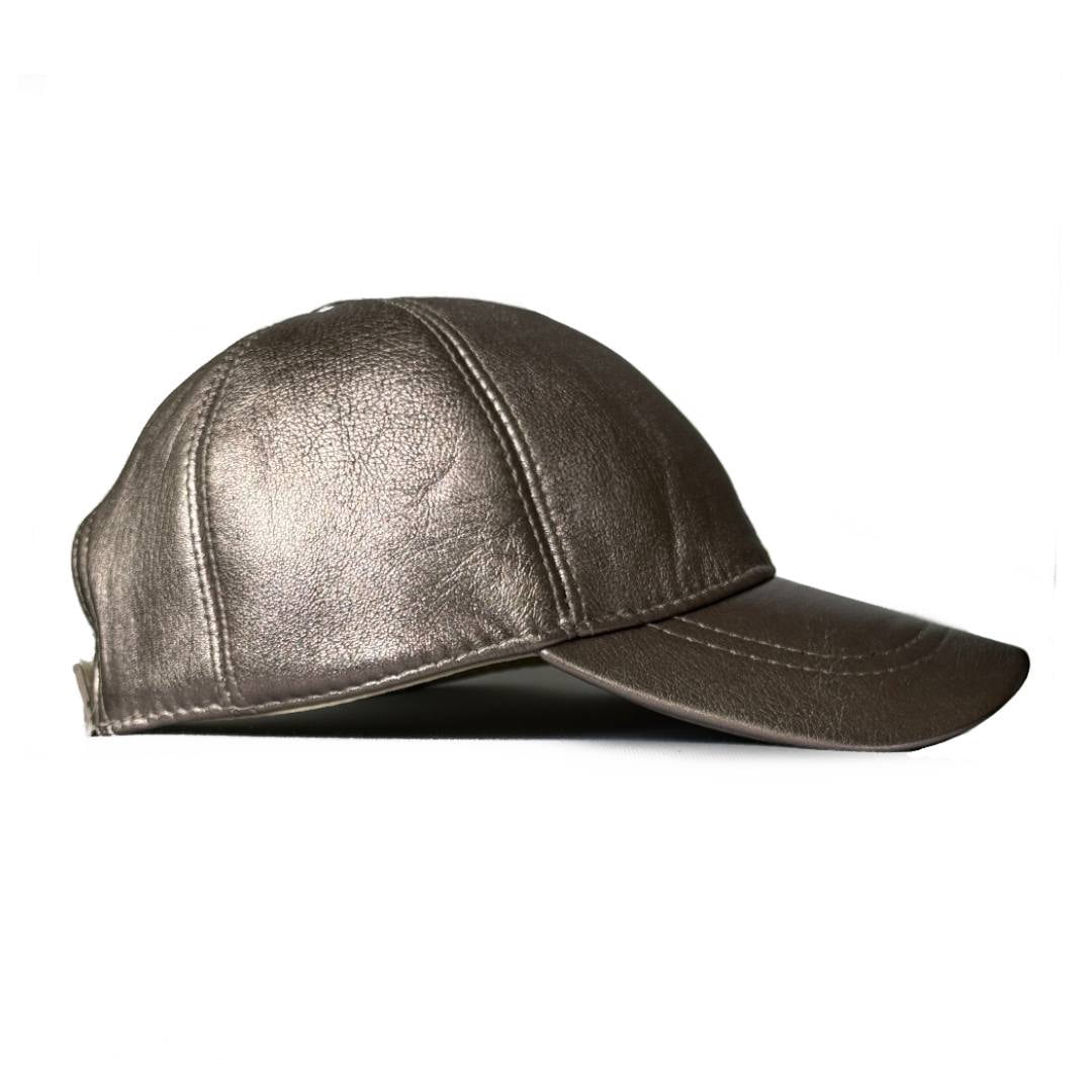 Genuine Leather Unisex Baseball Cap - 100% Lambskin Leather Adjustable Dad Hat (Rose Silver)