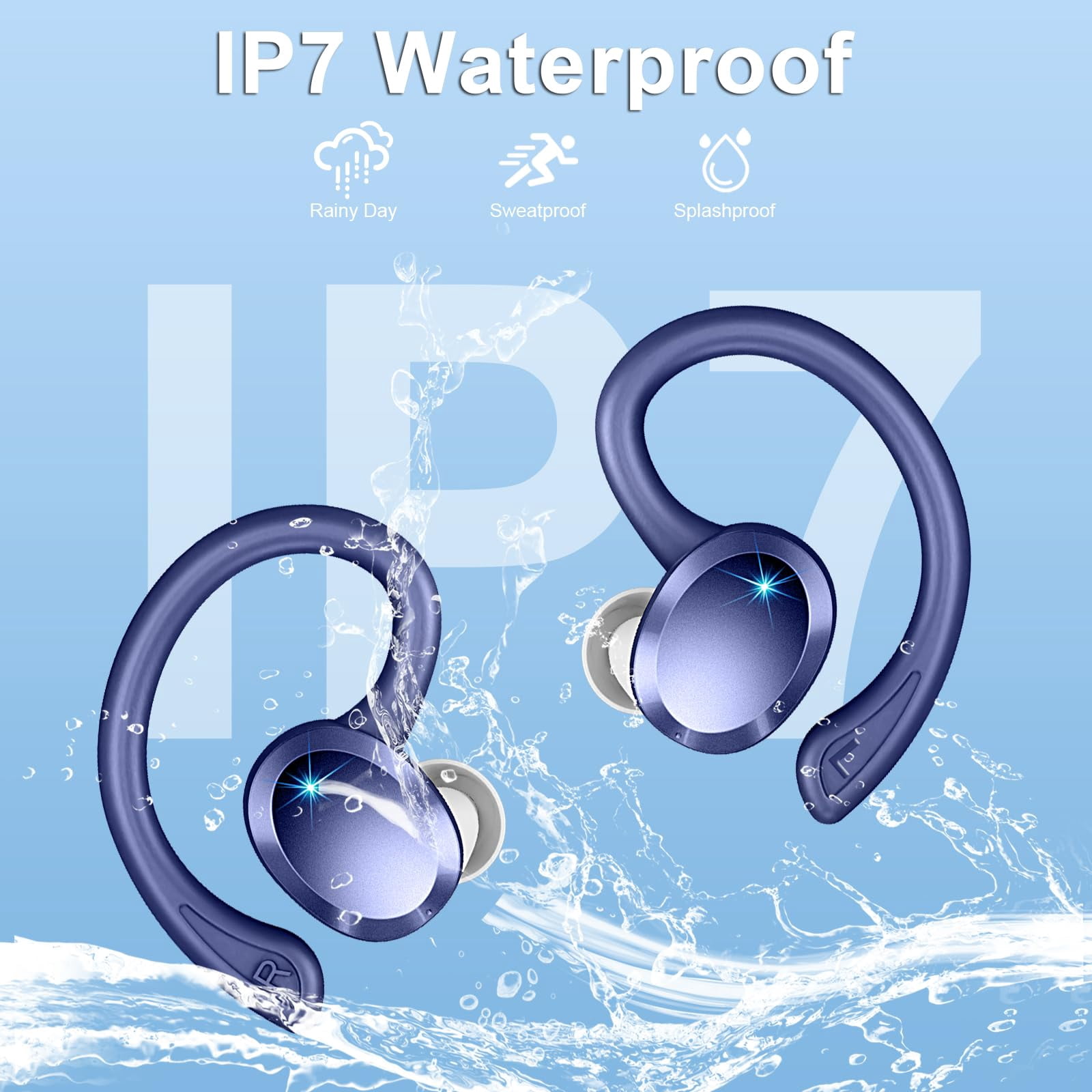 Wireless Sport Earbuds – 56H ANC, Bluetooth 5.4 Hi-Fi Stereo, IP7 Waterproof Earhooks for Running/Gym, iOS/Android/PC Compatible.