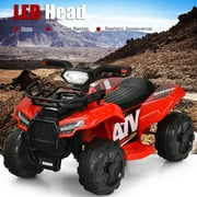 Costway 6V Kids ATV Quad Electric Ride On Car Toy Toddler with LED Light MP3 Red