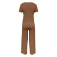 thumbnail image 5 of Women's Summer Knit Trousers Suit Casual Round Neck Short Sleeve Long Pants Set Comfortable Pure Color Outfit For Daily Wear Dressy Outfits for Women Tracksuit for Women Jacket And Pants Set for Women, 5 of 5