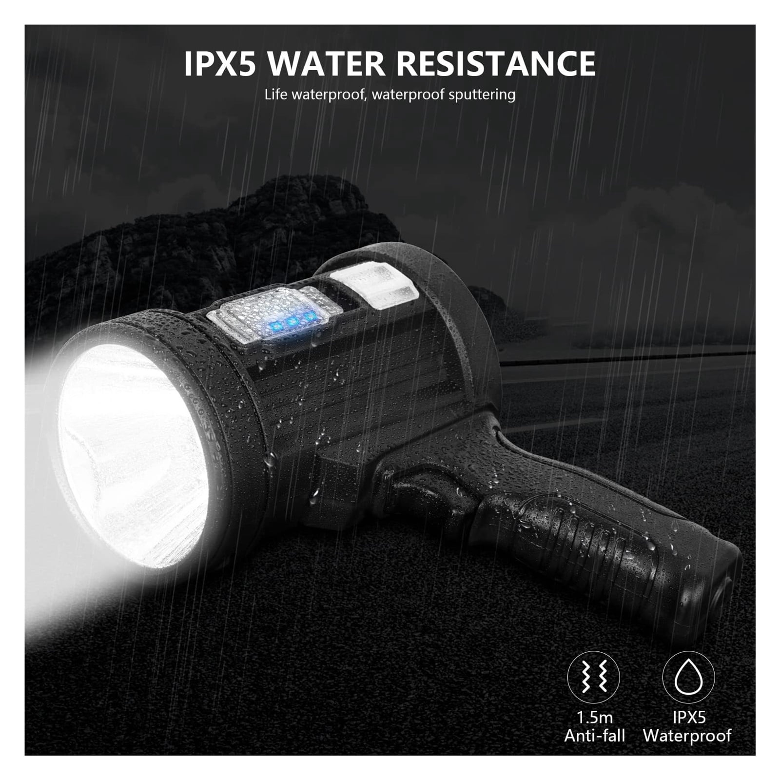 Rechargeable Spotlight, 1000,000 Lumens Handheld Hunting Flashlight Led Spot Light with Cob Light and Solar Panels, Lightweight and Super Bright Spotlight for Hunting Boating Camping