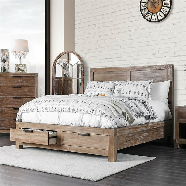 Furniture Of America Russ King Panel Storage Bed In Oak Walmart Com Walmart Com