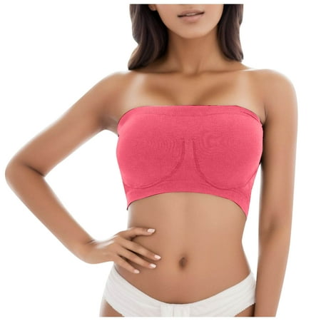 PLLFRLRT Strapless Bandeau Bra for Women Bralettes Stretchy Chest Wrap Non Padded Tube Top Bra Seamless Sports Bras No Wire(Hot Pink 5XL)