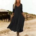 thumbnail image 4 of HAOTAGS Women Dresses Elastic Waist Relaxed Fit V-Neck Solid Color Long Sleeve Maxi Dress Dark Gray Size 2XL, 4 of 7