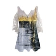 thumbnail image 4 of Elegante mujer casual cremallera cuello impresión blusa encaje manga corta camiseta verano Tops OAVQHLG3B Store  lin121212, 4 of 4