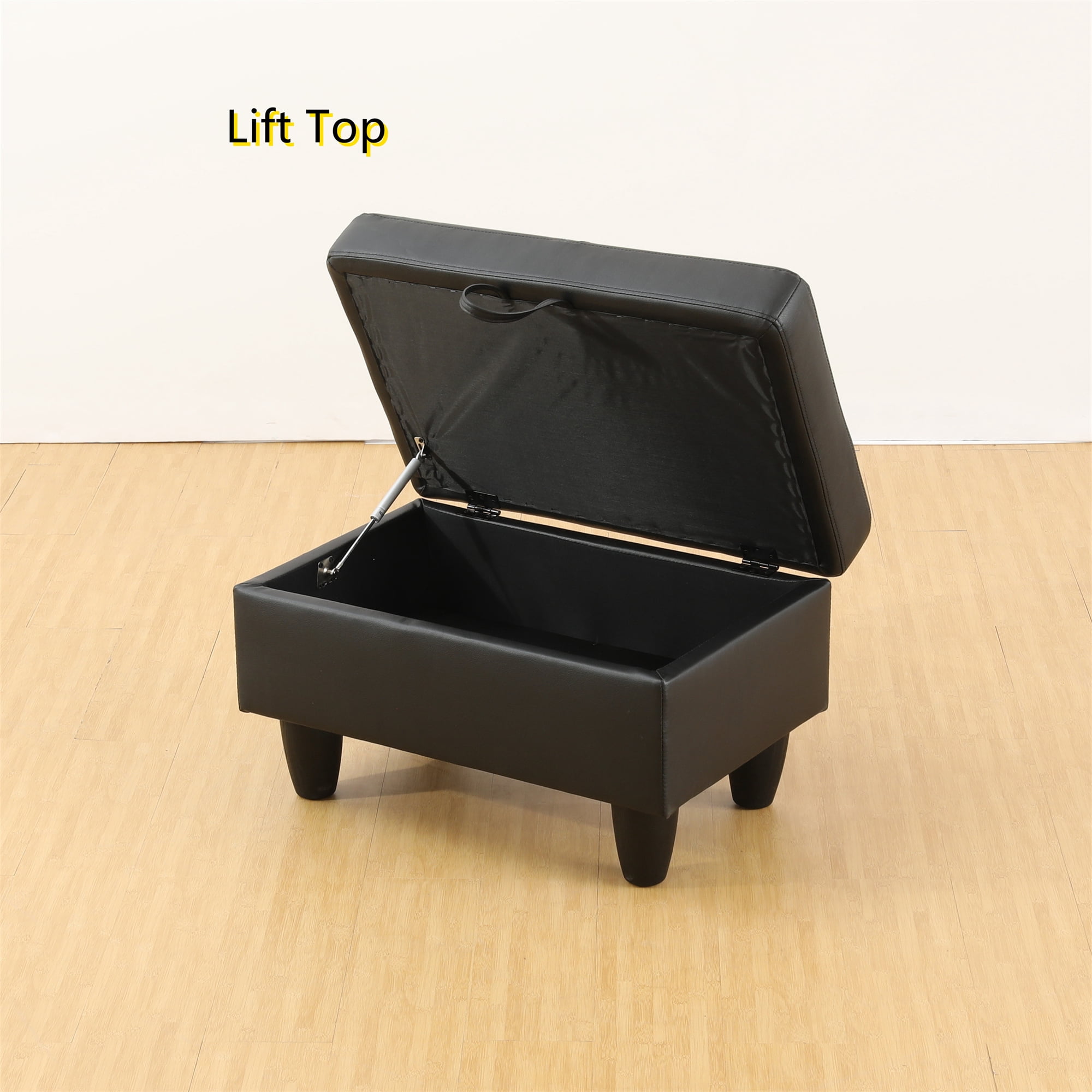 Aukfa 29" Storage Ottoman Bench for Sectional Sofa for Home Office, Lift Top , Leather, Black