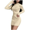 thumbnail image 2 of Women's Dress Women Solid Long Sleeve Off Sweater Dress Yellow S, 2 of 6