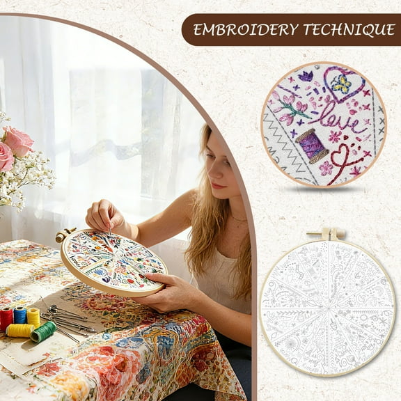 Embroidery Kit for Beginners Adults Practice of All Season, Hand Embroidery Kit Includes 7.8-Inch Hoop & Tools, Beginner Embroidery Kit (Not A Finished)