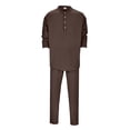 thumbnail image 2 of Ensemble de 2 Pcs pour Hommes, T-Shirt à Manches Longues et Col Rond, Mode Décontractée, Couleur Unie, et Survêtement Ample, 2 of 7