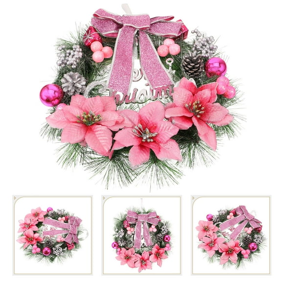BESTYASH Fashion Christmas Wreath Pink Artificial Pine Wreath for Door Wall and Window Decoration