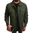 thumbnail image 2 of Men's Wool Blend Jacket Solid Color Lapel Button Front Flap Double Pocket Utility Coat for Fall Winter Business Christmas,Army Green,L, 2 of 9