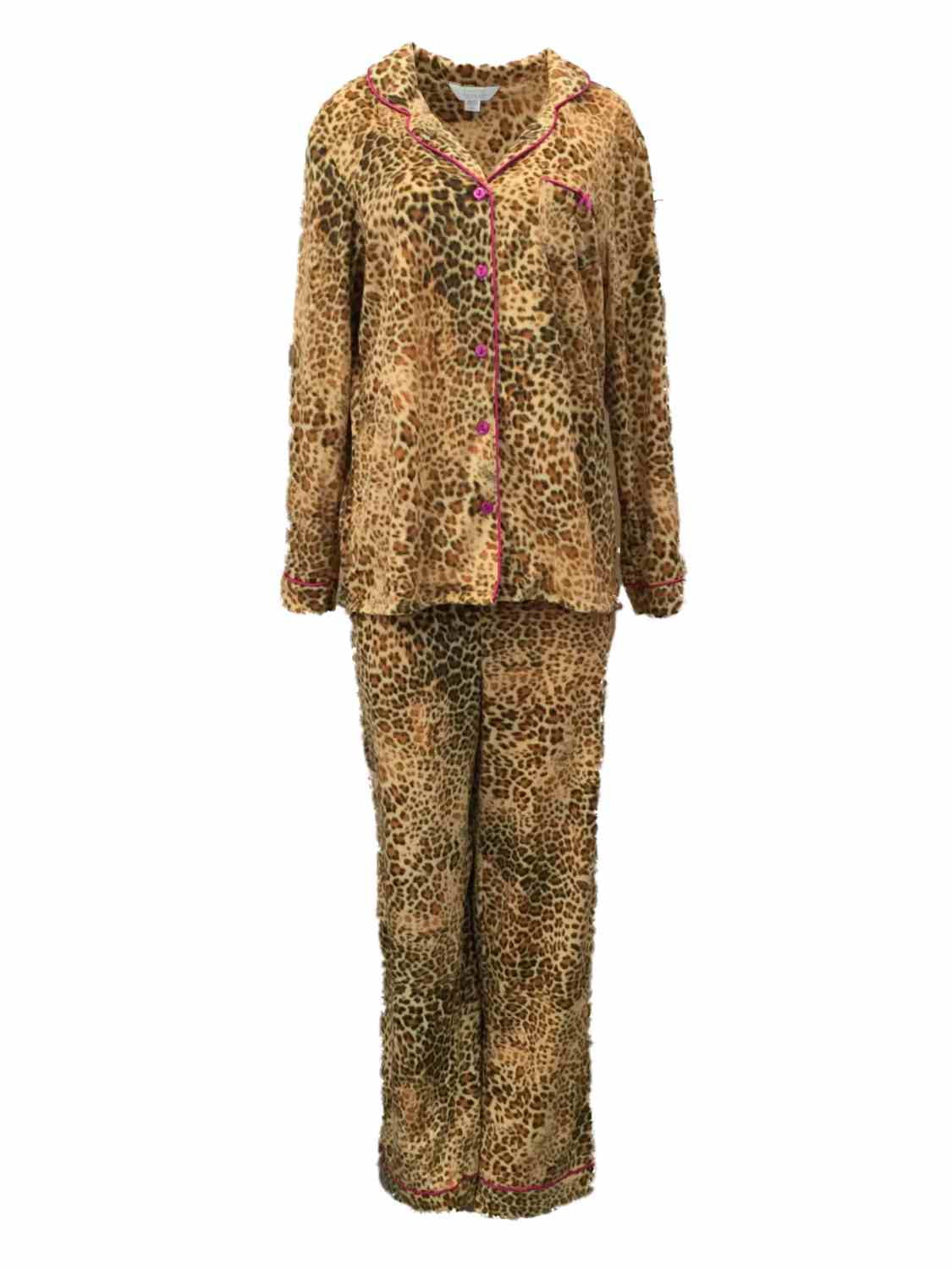 Celestial Dreams Womens Brown Leopard Print Pajamas 2 Piece Fleece ...