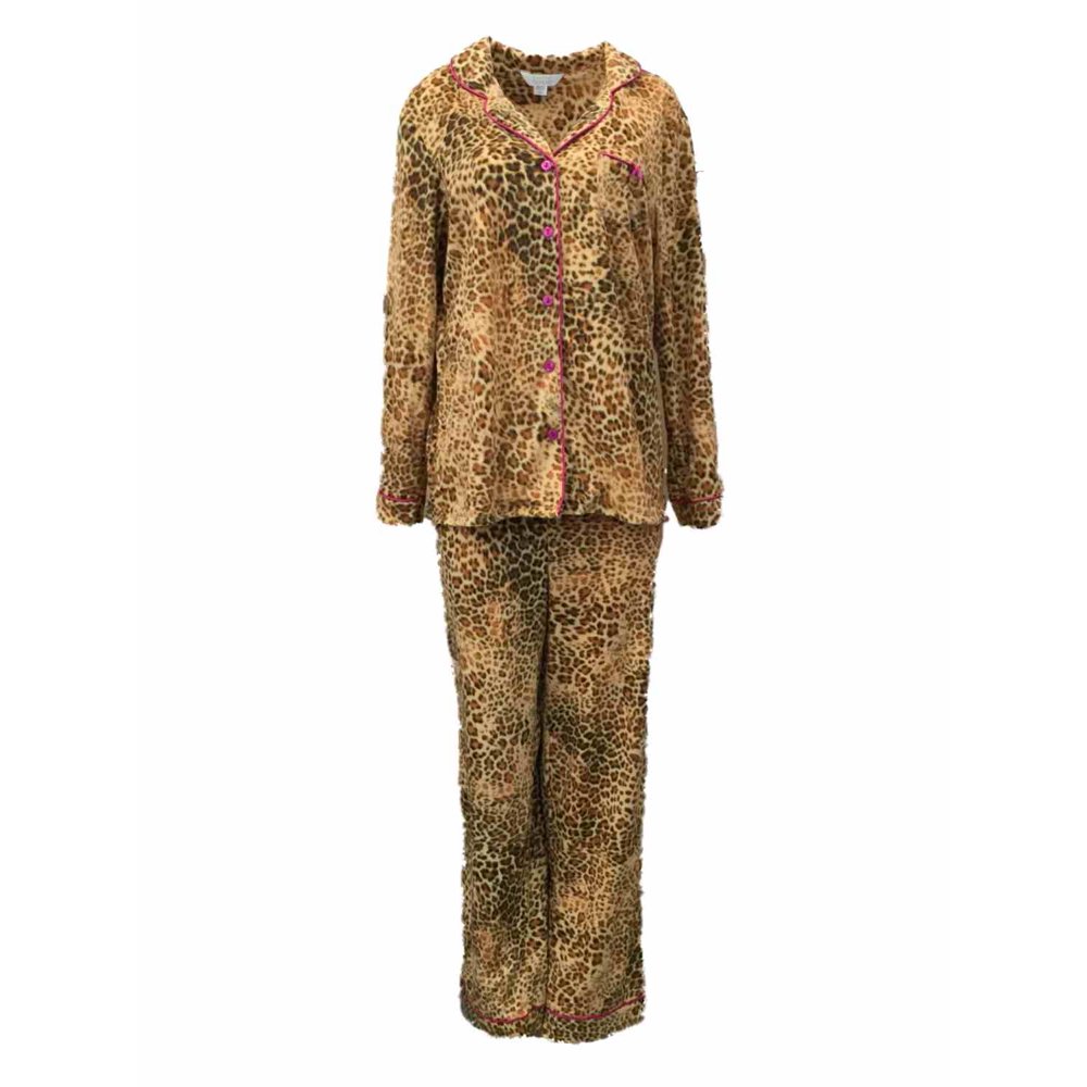 Celestial Dreams Womens Brown Leopard Print Pajamas 2 Piece Fleece