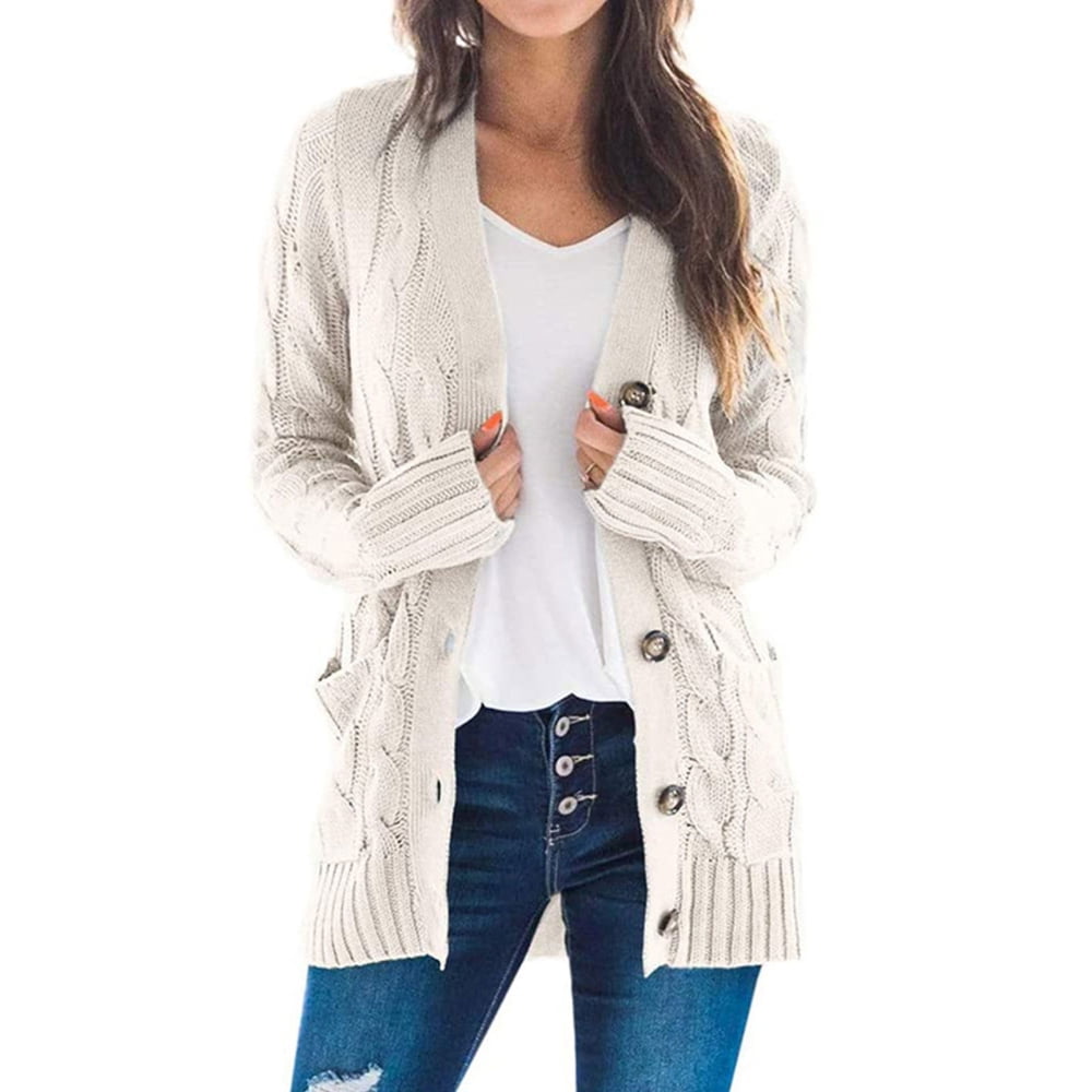 Women's Long Sleeve Cable Knit Sweater with 2 Pockets Non-Pilling Cotton  Sweater for Dailylife Wearing Traveling Hang Out 3XL White - Walmart.com