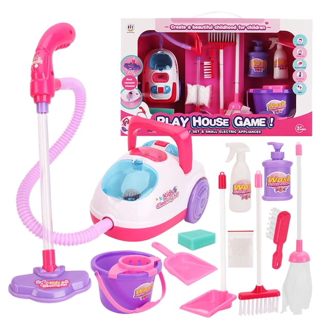 1 Set 11pcs Niños Colector de polvo Juguetes Limpieza de herramientas de juguete Kit sin batería