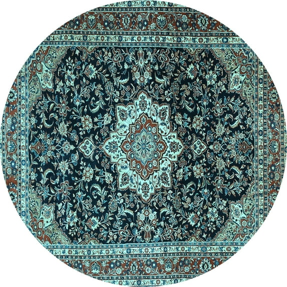 Ahgly Company Indoor Round Medallion Light Blue Traditional Area Rugs, 7' Round