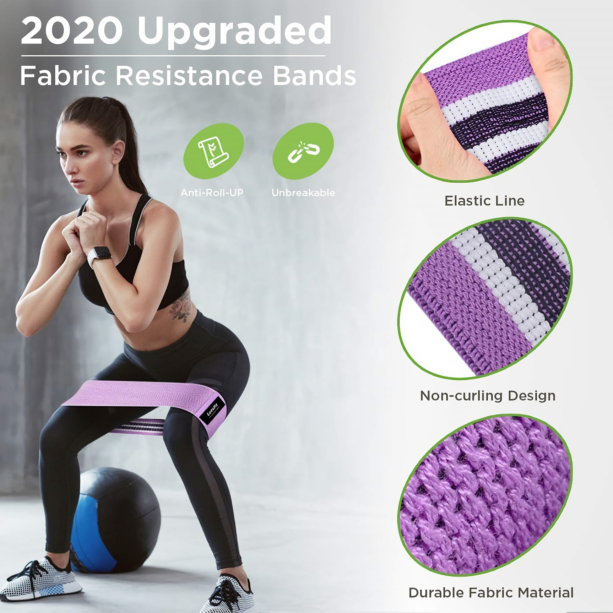 LETSFIT Resistance Bands Set for Legs Exercise Bands for Home Workouts Pilates Yoga Wide Anti Slip Fabric Glute Hip Bands 3 Pack Walmart