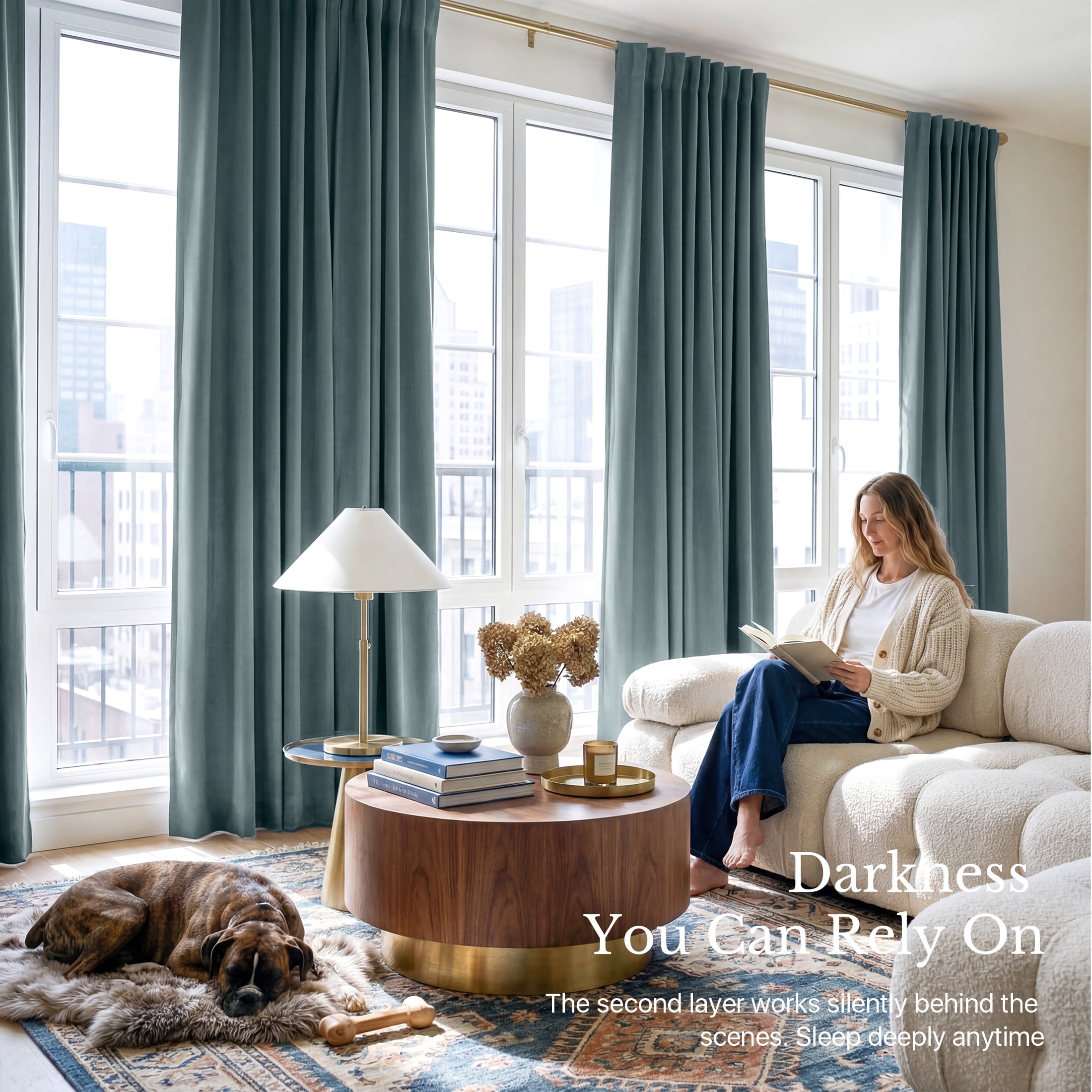 NICETOWN 2‑Layer 100% Blackout Curtains, Greyish Blue, 52" W x 84" L, 2‑Panel Set