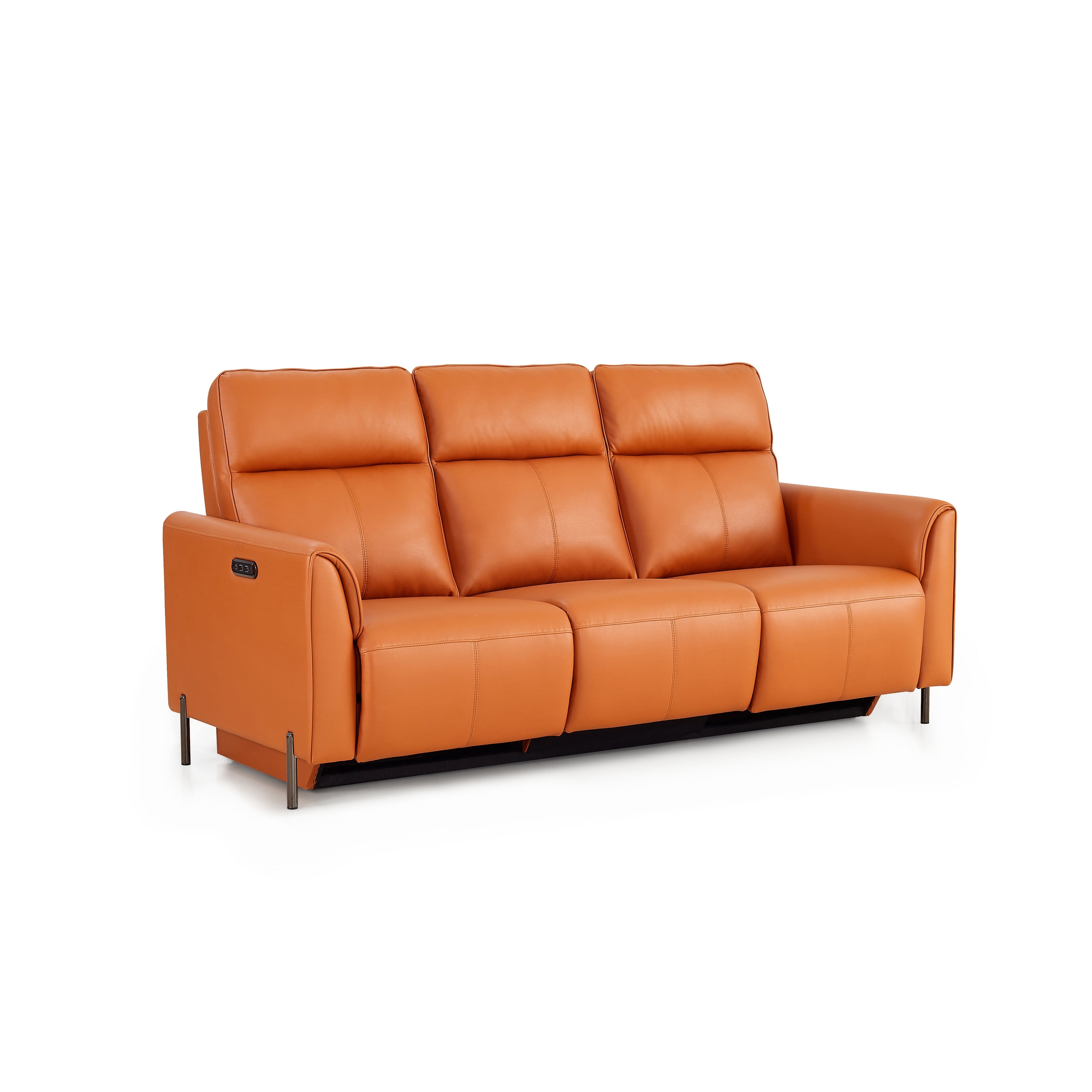 Modern 2-Piece Leather Reclining Sofa Set with Power Recliners and Head Control, Orange
