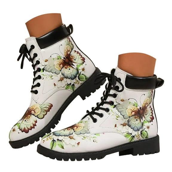 Mepaouo Women's Leather Ankle Boots Halloween Lace up Combat Booties 2025 Ladies Winter Dress Shoes