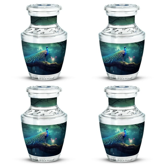 Three Peacock in Right Mini Keepsake Urn For Human Ashes, Memorial Urns For Ashes, Three Peacock in Right Decorative Cremation Urns For Ashes Adult Female, Unique Gifts For Women 3 Inch, 4pcs