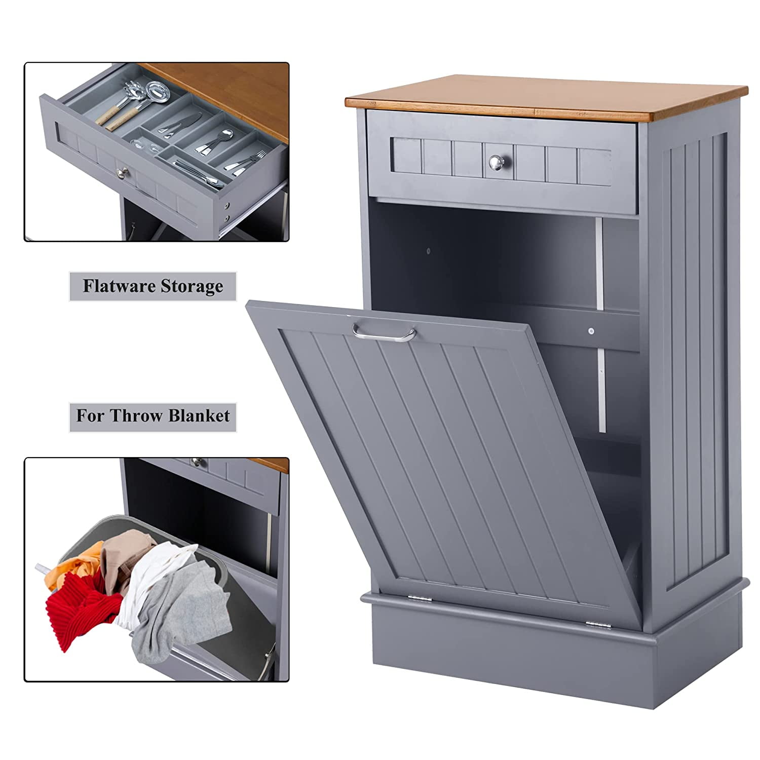 Kigoty Trash Cabinet, 10 Gallon Tilt Out Wood Trash Canbinet Garbage Hamper Pet Proof for Kitchen, ray
