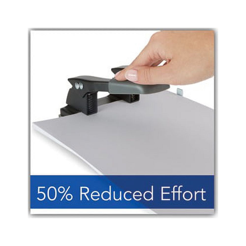 28-Sheet Comfort Handle Steel Two-Hole Punch 1/4" Holes, Black/Gray
