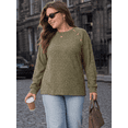 thumbnail image 4 of PINKSIR Plus Size Sweater Tops for Women Lightweight Button Detail Long Sleeve Crewneck Ribbed Knit Loose Tunic Pullover, 4 of 10