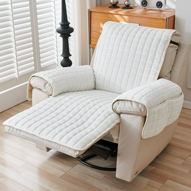Nvzi Funda de sofá de felpa, funda de silla reclinable para sala de estar, fácil de instalar, lavable, protector de sofá (blanco, 65,74 x 74,8 pulgadas)