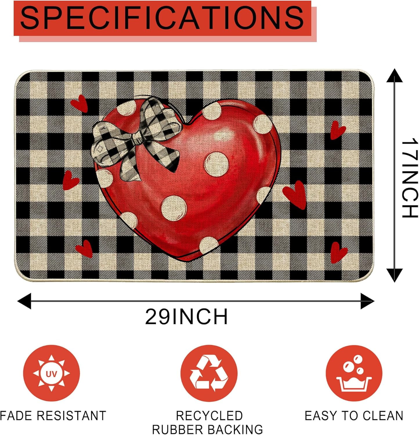 Valentines Door Mats Outdoor 17x29 Inch, Valentines Decor Welcome Mats for Front Door, Farmhouse Buffalo Plaid Doormats for Indoor or Outdoor Decorations, Valentines Day Decor