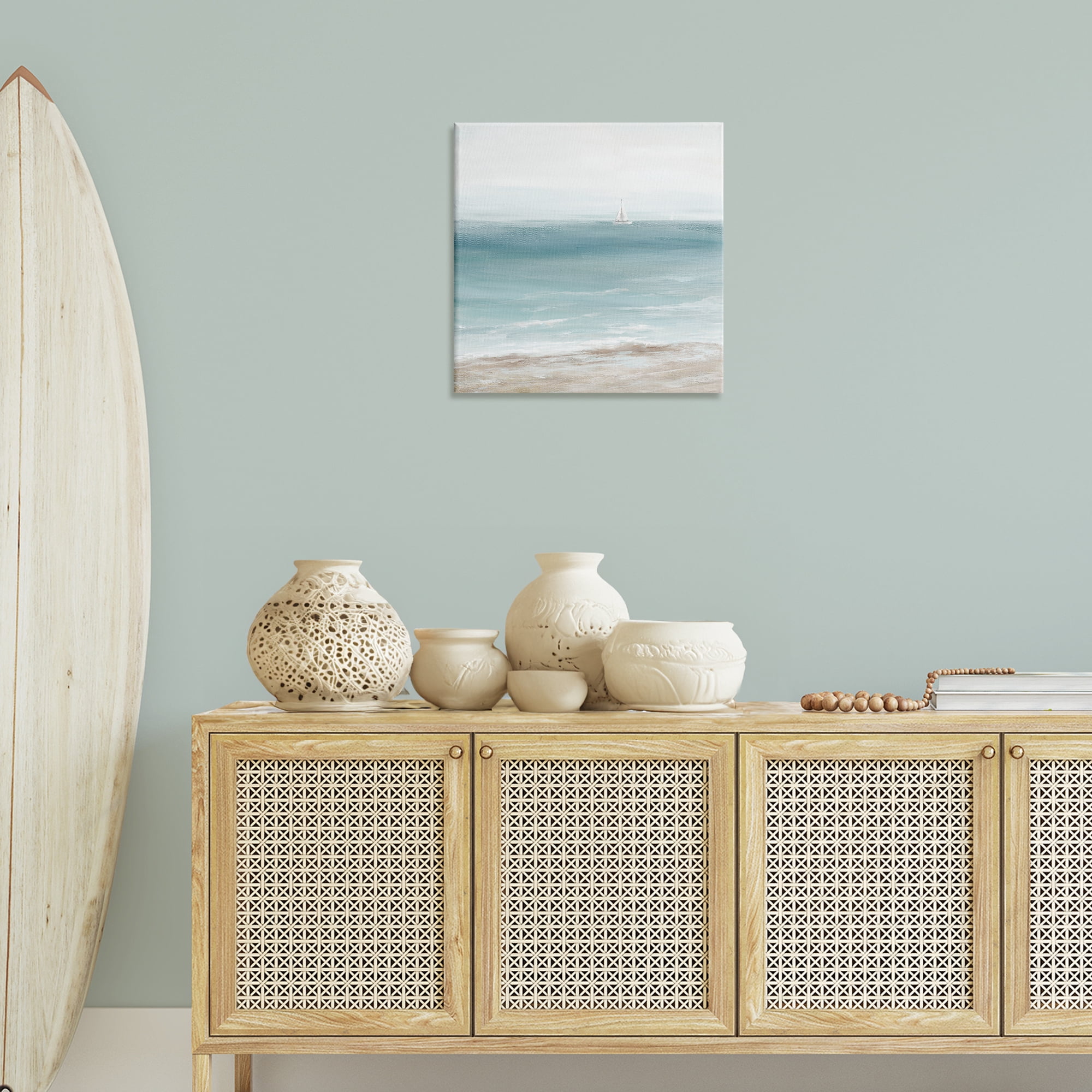 Stupell Industries Distant White Sailboat Nautical & Beach Painting Wrapped Canvas Art Print Wall Art, 24 x 24