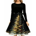 thumbnail image 4 of Women's Fashionable and Elegant Autumn and Winter Long-sleeved Christmas Tree Print Dress for Holiday Parties and Casual Wear, Stylish Women's Seasonal Dress,Gold,M, 4 of 4