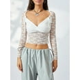 thumbnail image 3 of Musuos Women Crop Lace Tops See-Through Long Sleeve V Neck Basic Shirt Casual Pullover, 3 of 9